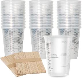 img 4 attached to Set of 100 Clear Plastic Measuring Cups (8oz) with 100 Wooden Stirring Sticks - Ideal for Mixing Paint, Pigments, Epoxy Resins, and more