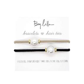 img 4 attached to Lilla Halo Elastic Hair Ties and Bracelets Set of 2 - Hair Accessories for Women, No Crease Hair Ties & Bracelets, Gold (Black/Starfish)