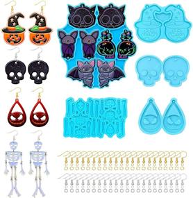 img 4 attached to 🦇 8 Pair Halloween Resin Molds - Bat & Skull Shape Dangle Earring Silicone Casting Molds with 40 Pcs Earring Hook and 40 Pcs Open Jump Ring for DIY Craft Making, Earring Pendant