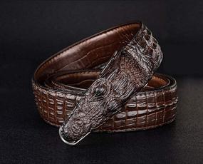 img 1 attached to 🐊 Alligator and Crocodile Cowhide Belts with Buckles – Premium Men's Belt Accessories