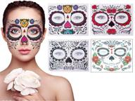 🌺 vibrant day of the dead sugar skull temporary tattoos - perfect for halloween makeup & masquerade parties! logo
