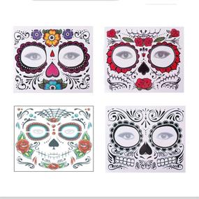 img 3 attached to 🌺 Vibrant Day of The Dead Sugar Skull Temporary Tattoos - Perfect for Halloween Makeup & Masquerade Parties!