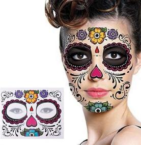 img 2 attached to 🌺 Vibrant Day of The Dead Sugar Skull Temporary Tattoos - Perfect for Halloween Makeup & Masquerade Parties!