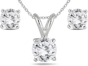 img 4 attached to AGS Certified 1 Carat TW Diamond Pendant and Earring Matching Set in 14K White Gold