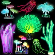 glowing fish tank decorations: 8-piece set of frienda plants – kelp, sea anemone, coral, jellyfish, lotus leaf, mushroom – aquarium glow ornament logo