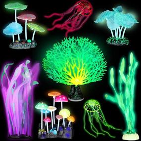 img 4 attached to Glowing Fish Tank Decorations: 8-Piece Set of Frienda Plants – Kelp, Sea Anemone, Coral, Jellyfish, Lotus Leaf, Mushroom – Aquarium Glow Ornament