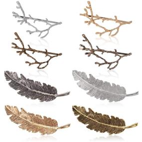 img 4 attached to 🦋 Stylish Women's Barrettes: Fascigirl 8pcs Metal Hairpins in Golden and Silver, featuring Butterfly Hair Clips with Tree Branch Alloy, Geometrical Moon Circle, and Bowknot Hair Circle Design (Branch feathers)
