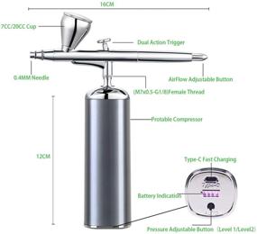 img 3 attached to 💨 Беспроводной набор аэрографа Casubaris: портативное двойное управление пистолетом с мини-беспроводным компрессором для макияжа, рисования на ногтях - серый (27 PSI)
