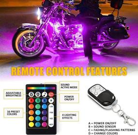 img 2 attached to 🏍️ Набор светодиодных подсветок Xprite Bluetooth RGB для мотоциклов с беспроводным пультом дистанционного управления, многоцветное неоновое свечение для мотоциклов, ПКВ, багги, герметичная силиконовая полоса с функцией тормозного сигнала в красном цвете - набор из 12 штук