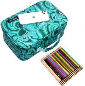 img 1 attached to 🖍️ YOUNGCOL 300 Slots Pencil Case: High Capacity Pen Holder & Colored Pencil Organizer in Green Marble Design