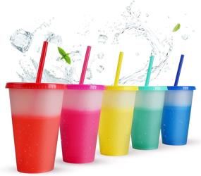 img 4 attached to Color-Changing Cups with Lids & Straws - 5 Pack 16oz Plastic Kids Tumbler Set for Adults - Reusable Cold Drinking Cup - Bulk Travel Tumbler for Beverages, Juice, Smoothies, and Iced Coffee