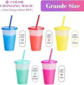 img 2 attached to Color-Changing Cups with Lids & Straws - 5 Pack 16oz Plastic Kids Tumbler Set for Adults - Reusable Cold Drinking Cup - Bulk Travel Tumbler for Beverages, Juice, Smoothies, and Iced Coffee