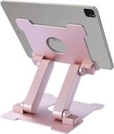 📱 kabcon tablet stand - adjustable eye-level aluminum holder for ipad, surface, kindle fire, and more - pink logo