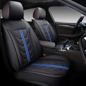 img 3 attached to 🚗 SPEED TREND Leather Car Seat Covers: Premium PU Leather & Universal Fit for Auto Interior Accessories - ST-004 Front Pair, Black & Blue