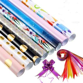 img 1 attached to 🎁 8 Pack 50x70cm Christmas Gift Wrap Paper with 12 Colorful Pull Bows - Ideal for Birthdays, Bridal Showers, Baby Showers, and More!