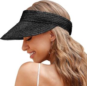 img 4 attached to 👒 Stylish Straw Hats for Women: Visor Hats, Beach Hats & More - Made of Natural Raffia