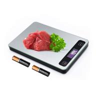 digital kitchen food scale with lcd display - accurate weight measurements for baking, weight loss, and more - grams, ounces, lb, ml - stainless steel - includes aaa battery logo