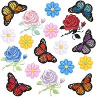 🦋 pack of 18 iron-on butterfly flower patches - vibrant sunflower and rose appliques for diy crafts on backpacks, caps, jackets, t-shirts, shoes - ideal for repair, decoration, and logo embroidery logo