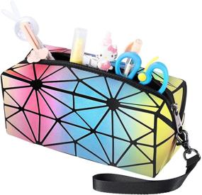 img 4 attached to 🎒 Nekigoen Large Capacity Colorful Pencil Case Stationery Box Handbag School Supplies, Zipper Pencil Box Makeup Bag Travel Organizer Storage Bag with Wrist Strap