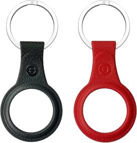 img 1 attached to SunStory Portable Leather Pattern TPU Case With Keychain Ring Designed For AirTag Protective Case Cover AirTags Holder (2 Packs) Case For Apple AirTag Tracker (2021) (Black Red)