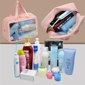 img 3 attached to 💼 2 Pack Clear Cosmetic Bag Set - Small and Large Makeup Bags for Travel, Toiletries, with Zipper and Handle, Pink