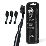 🪥 hello manual adult toothbrush: reusable charcoal aluminum handle, 4 soft replacement heads (bpa-free, 4 count) logo