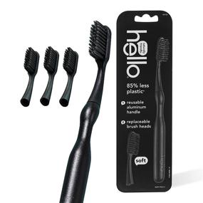 img 4 attached to 🪥 hello Manual Adult Toothbrush: Reusable Charcoal Aluminum Handle, 4 Soft Replacement Heads (BPA-Free, 4 Count)