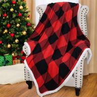 catalonia red black plaid christmas sherpa blanket – reversible super soft warm holiday throws for couch sofa cabin decor logo