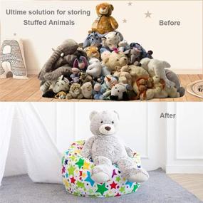 img 3 attached to 🐻 Premium 38" Cotton Canvas Stuffed Animal Storage Bean Bag Cover - Organize Plush Toys with Star Beanbag!