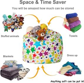 img 2 attached to 🐻 Premium 38" Cotton Canvas Stuffed Animal Storage Bean Bag Cover - Organize Plush Toys with Star Beanbag!