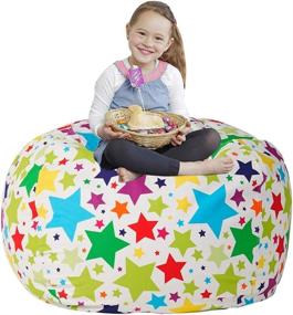 img 4 attached to 🐻 Premium 38" Cotton Canvas Stuffed Animal Storage Bean Bag Cover - Organize Plush Toys with Star Beanbag!