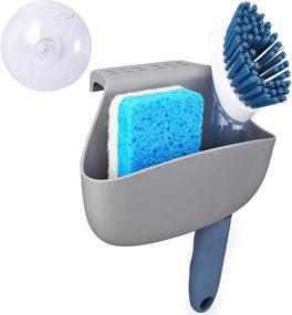 img 4 attached to 🧽 Durable Gray Plastic Sponge Holder with Suction Cups for Kitchen Sink Organization