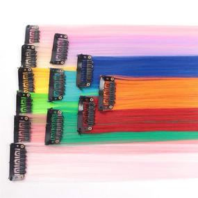 img 1 attached to 48-Piece Vibrant Straight Hair Extensions: 21-Inch Rainbow Multi-color Clip-in Synthetic Long Hairpiece 🌈 for Parties, Highlights, and Gifts - Colorful Clip-in Hair Extensions for Women, Girls, and Kids