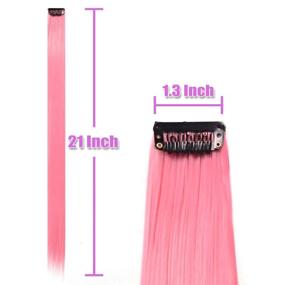 img 2 attached to 48-Piece Vibrant Straight Hair Extensions: 21-Inch Rainbow Multi-color Clip-in Synthetic Long Hairpiece 🌈 for Parties, Highlights, and Gifts - Colorful Clip-in Hair Extensions for Women, Girls, and Kids