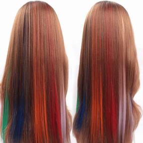 img 3 attached to 48-Piece Vibrant Straight Hair Extensions: 21-Inch Rainbow Multi-color Clip-in Synthetic Long Hairpiece 🌈 for Parties, Highlights, and Gifts - Colorful Clip-in Hair Extensions for Women, Girls, and Kids