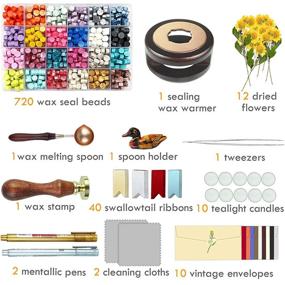 img 3 attached to 💌 Artcome Sealing Wax Kit: 720 Wax Seal Beads, Sealing Wax Warmer, Vintage Envelopes, Wax Stamp, Melting Spoon, Tealight Candles for Wedding Invitations, Thank You Cards, Party Invitation