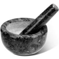 🔲 small tera mortar and pestle set: solid marble grinder for spices, herbs, and pills - black logo