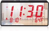 bedroom digital alarm clock with mirror surface, led display, 12/24hr format, adjustable brightness, alarm volume, snooze, sleep timer (red) logo