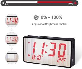 img 1 attached to Bedroom Digital Alarm Clock with Mirror Surface, LED Display, 12/24Hr Format, Adjustable Brightness, Alarm Volume, Snooze, Sleep Timer (Red)