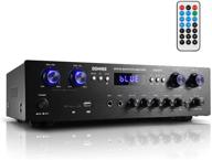 bluetooth 5.0 stereo audio amplifier receiver - 4 channel, 440w peak power home theater usb, 🔊 sd, fm - 2 mic in echo, rca, led - speaker selector for studio, home - mamp5 logo