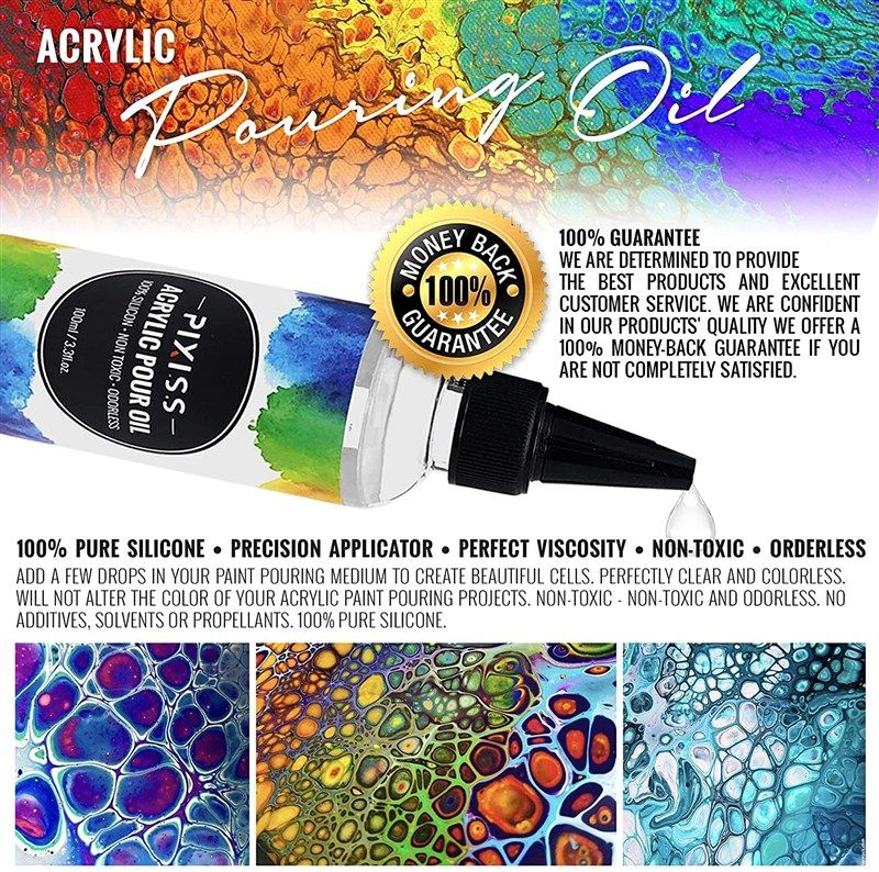 Acrylic Pouring Oil 100% Silicone Oil for Acrylic Pouring and Painting 100  Silicone Oil Liquid Silicone - Silicon - 100ml/3.3-Ounce
