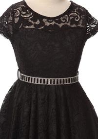 img 2 attached to Cap Sleeve Lace Skater Dress with Stone Belt and Flower Accents for Little Girls