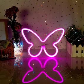 img 1 attached to LED Neon Signs for Bedroom - Pink Butterfly Lights for Wedding, Christmas Party, Kids Room - USB or Battery Powered - Neon Wall Signs for Girls