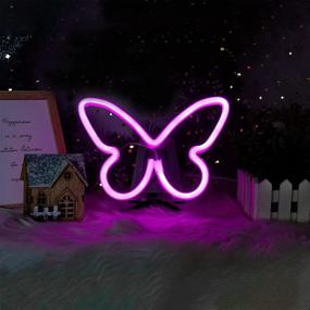 img 2 attached to LED Neon Signs for Bedroom - Pink Butterfly Lights for Wedding, Christmas Party, Kids Room - USB or Battery Powered - Neon Wall Signs for Girls