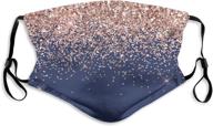 🌟 glam navy blue blush pink rose gold glitter cloth face mask: washable & reusable with filter pocket - stylish protection for dust & germs (includes 2 filters) logo