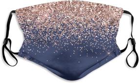 img 4 attached to 🌟 Glam Navy Blue Blush Pink Rose Gold Glitter Cloth Face Mask: Washable & Reusable with Filter Pocket - Stylish Protection for Dust & Germs (Includes 2 Filters)