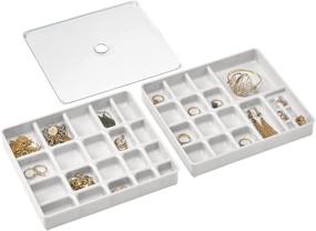 img 4 attached to mDesign Stackable Plastic Jewelry Storage Box - 2 Trays w/ Lid for Drawer, Dresser, Vanity - Holds Necklaces, Bracelets, Rings, Earrings - 3 Pieces