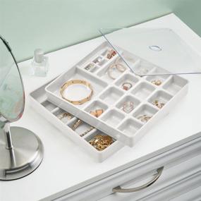 img 2 attached to mDesign Stackable Plastic Jewelry Storage Box - 2 Trays w/ Lid for Drawer, Dresser, Vanity - Holds Necklaces, Bracelets, Rings, Earrings - 3 Pieces