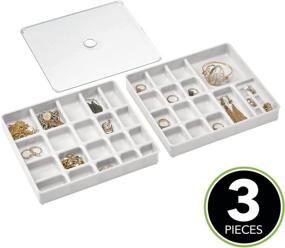 img 3 attached to mDesign Stackable Plastic Jewelry Storage Box - 2 Trays w/ Lid for Drawer, Dresser, Vanity - Holds Necklaces, Bracelets, Rings, Earrings - 3 Pieces