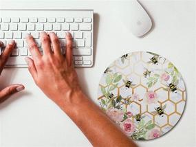 img 2 attached to 🐝 White Marble Plaid Rose Gold Flower Mouse Pad with Watercolor Bee Collection Honey Art Design - Ideal for Office Desktop Decoration and Enhanced Mouse Performance